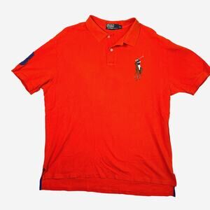 Polo Ralph Lauren Mens XL Orange Big Pony Rugby Polo Shirt Y2K Preppy Classic